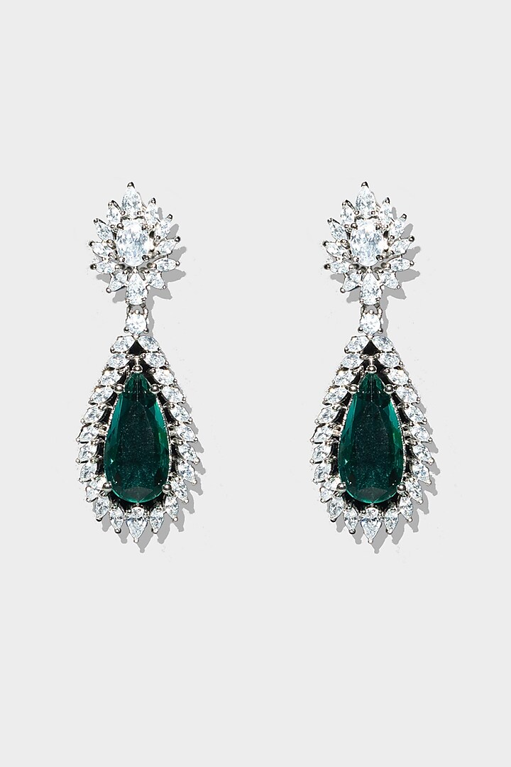 Silver Rhodium Finish Diamond Drop Earrings by Aura Trends at Pernia's Pop Up Shop