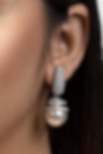 Silver Rhodium Finish Diamond Stud Earrings by Auraa Trends