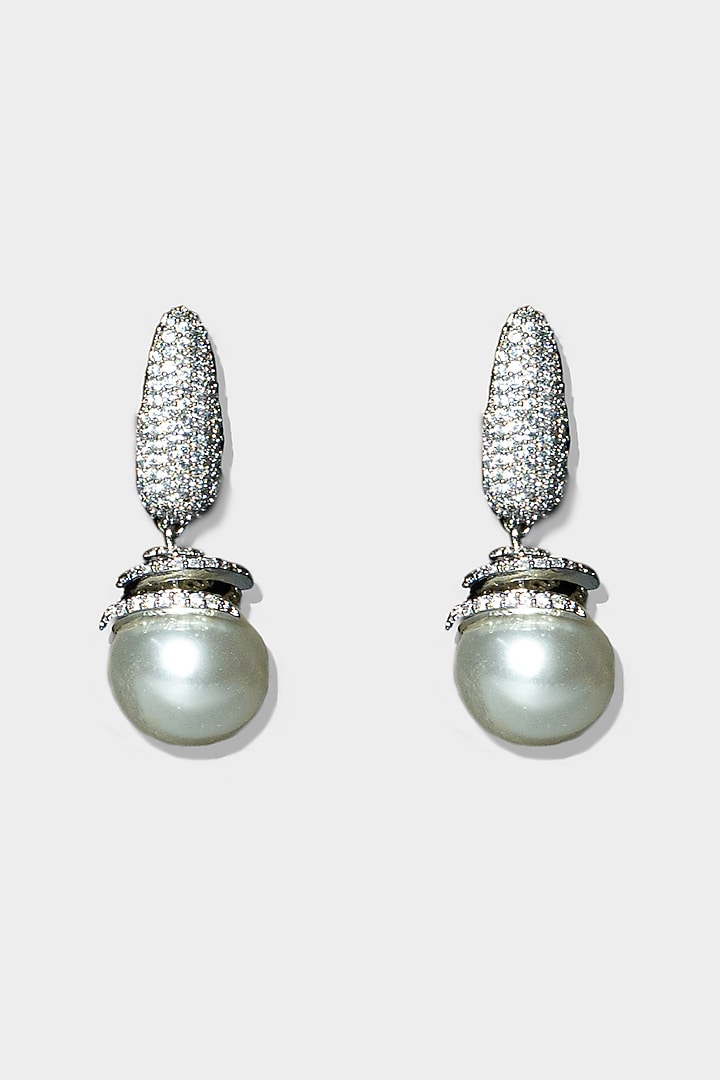 Silver Rhodium Finish Diamond Stud Earrings by Aura Trends at Pernia's Pop Up Shop