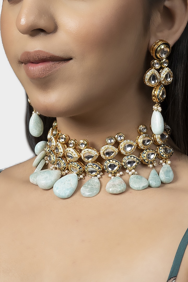 Gold Plated Pearl Necklace Set by Aura Trends at Pernia's Pop Up Shop