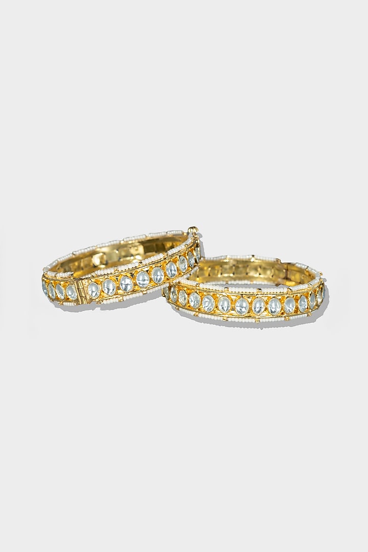 Gold Plated Kundan Bangles (Set of 2) by Aura Trends at Pernia's Pop Up Shop