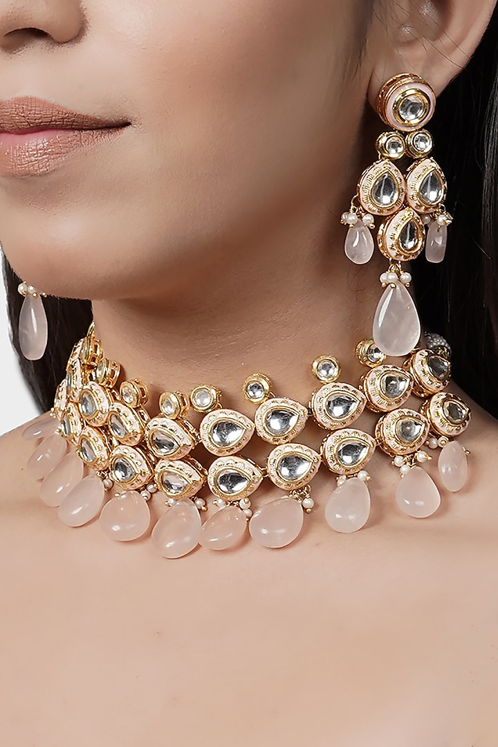 Gold Plated Necklace Set With Pearls by Auraa Trends