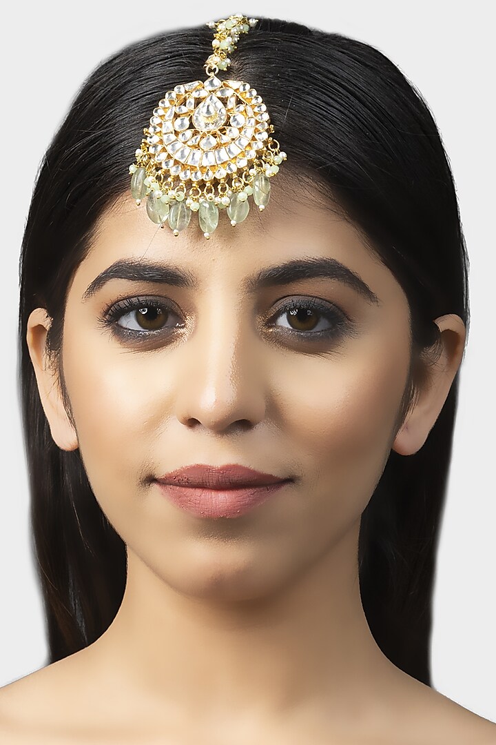 Gold Plated Pearl Maang Tikka by Auraa Trends