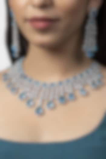 White Finish Blue Diamond Necklace Set by Auraa Trends
