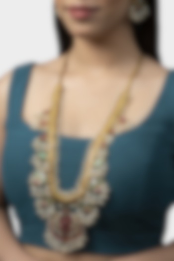 Gold Finish Multi-Colored Kundan Polki Long Necklace Set by Auraa Trends at Pernia's Pop Up Shop