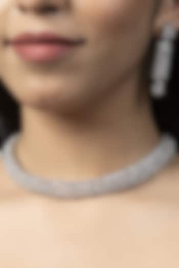 White Finish Diamond Choker Necklace Set by Auraa Trends at Pernia's Pop Up Shop