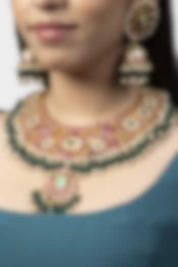 Gold Finish Multi-Colored Choker Necklace Set by Auraa Trends at Pernia's Pop Up Shop