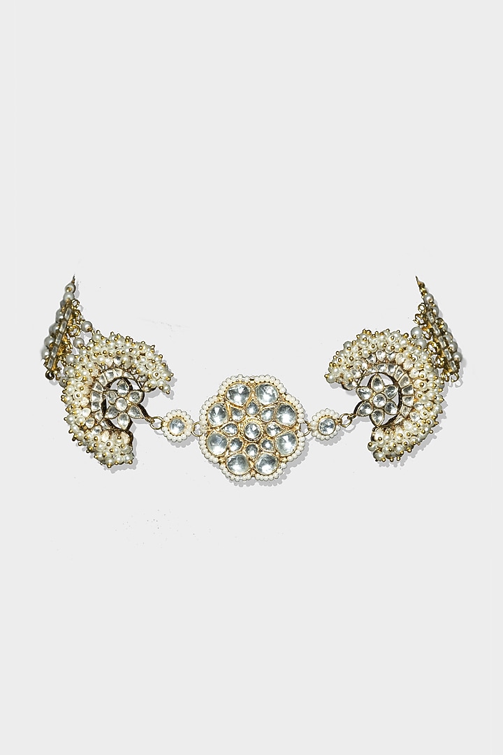 Gold Finish Kundan Polki & Pearl Choker Necklace by Aura Trends at Pernia's Pop Up Shop