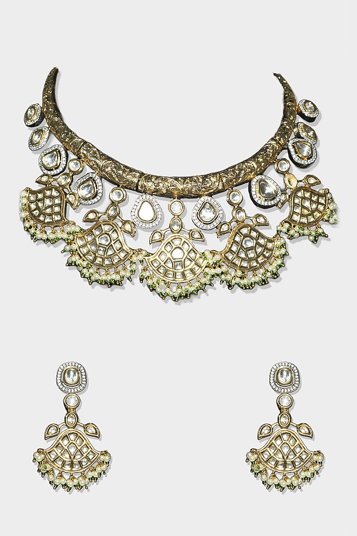White Finish Diamond Necklace Set by Aura Trends at Pernia's Pop Up Shop