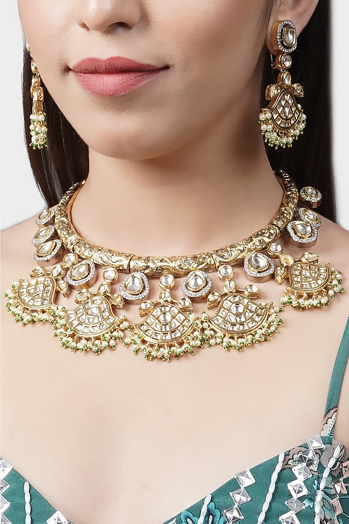 White Finish Diamond Necklace Set by Aura Trends at Pernia's Pop Up Shop