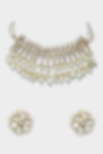 Gold Finish Kundan Polki Necklace Set by Auraa Trends at Pernia's Pop Up Shop