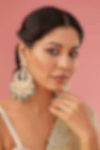 Gold Finish Kundan Polki & Green Beaded Chandbali Earrings by Auraa Trends at Pernia's Pop Up Shop