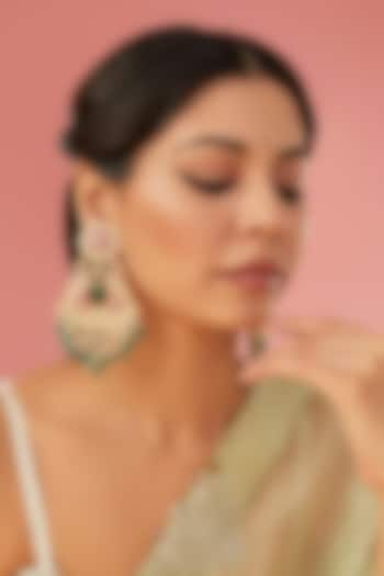 Gold Finish Red Kundan Polki Chandbali Earrings by Auraa Trends at Pernia's Pop Up Shop