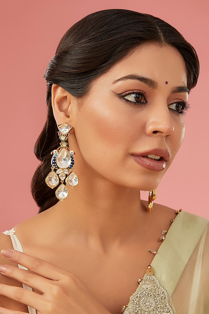Gold Plated Kundan Polki Dangler Earrings by Auraa Trends at Pernia's Pop Up Shop