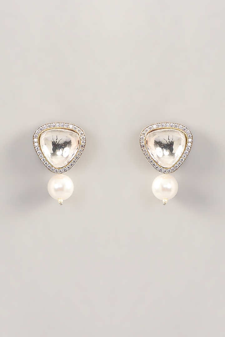 Gold Finish Kundan Polki Stud Earrings by Aura Trends at Pernia's Pop Up Shop