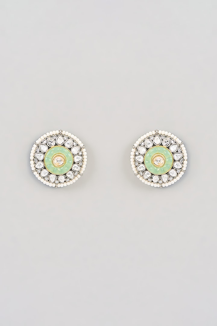 Gold Finish Green Kundan Polki Choker Necklace Set by Aura Trends at Pernia's Pop Up Shop