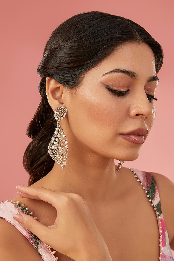 White Rhodium Finish Zircon Dangler Earrings by Aura Trends at Pernia's Pop Up Shop