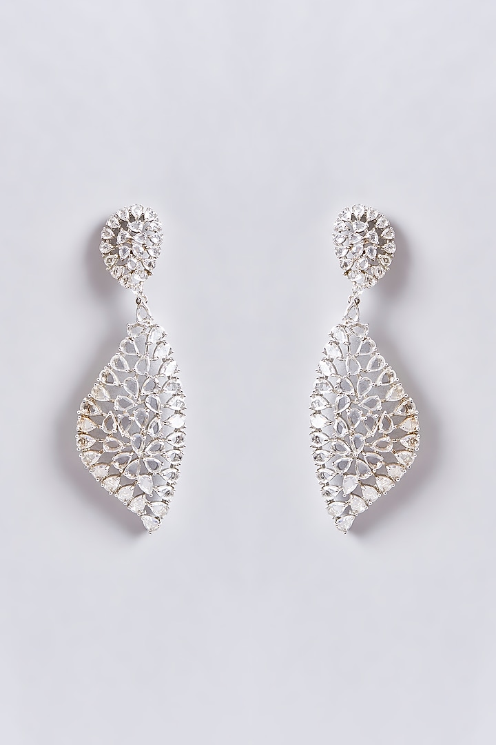White Rhodium Finish Zircon Dangler Earrings by Aura Trends at Pernia's Pop Up Shop