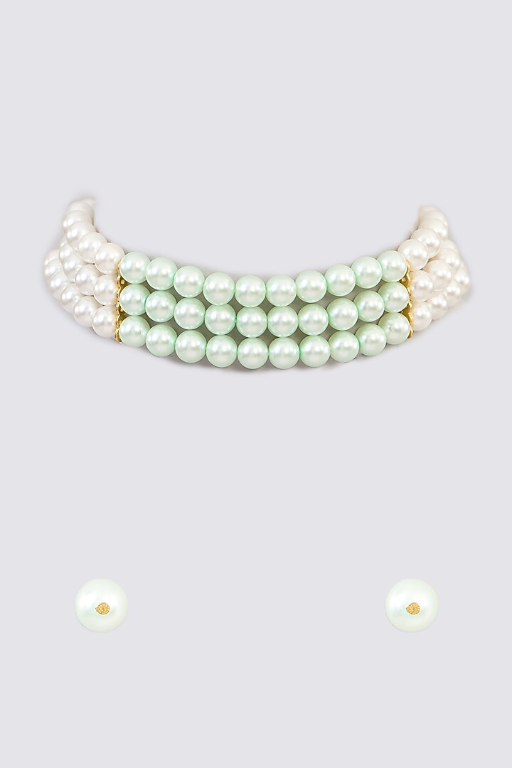 Gold Finish Pearl Beaded Necklace Set by Aura Trends at Pernia's Pop Up Shop