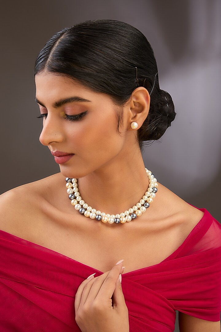 Gold Finish Pearl Beaded Necklace Set by Aura Trends at Pernia's Pop Up Shop