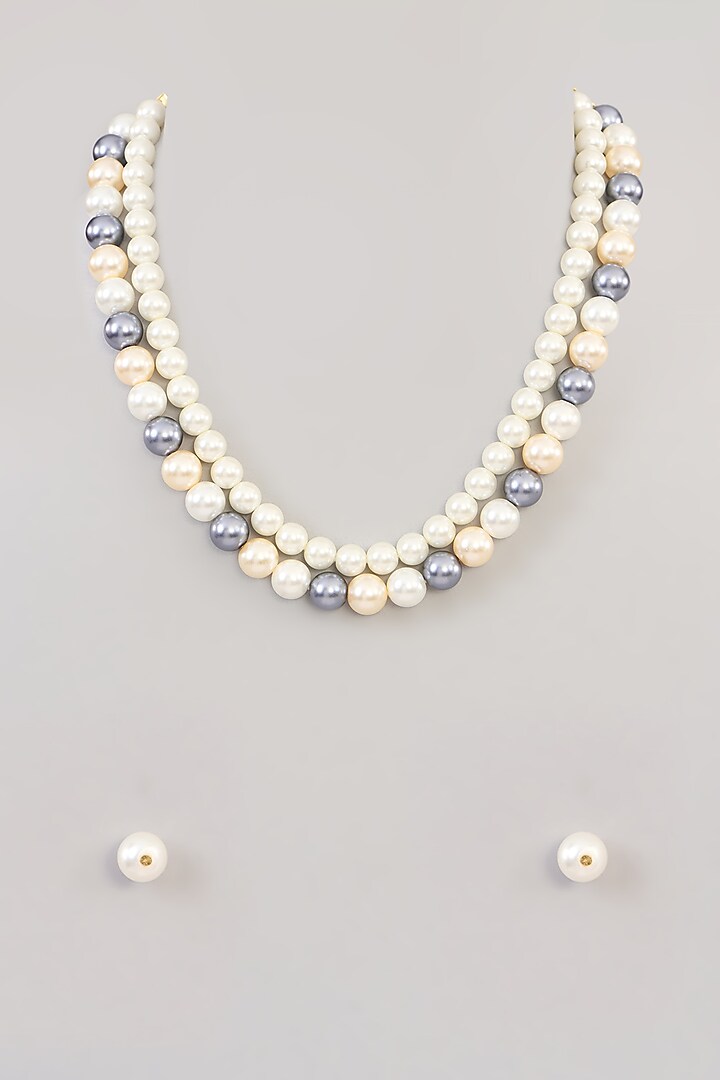 Gold Finish Pearl Beaded Necklace Set by Aura Trends at Pernia's Pop Up Shop