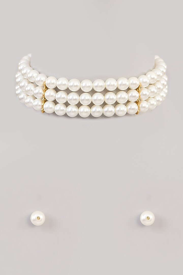 Gold Finish Pearl Beaded Necklace Set by Aura Trends at Pernia's Pop Up Shop