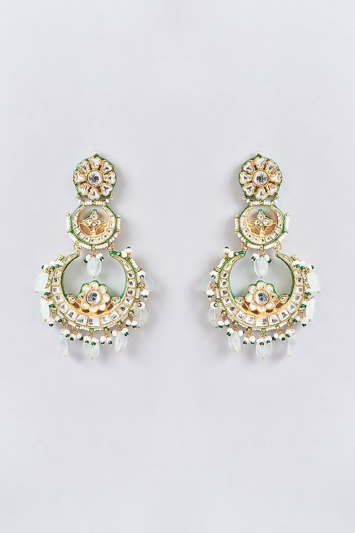 Gold Finish Kundan Polki Chandbali Earrings by Aura Trends at Pernia's Pop Up Shop