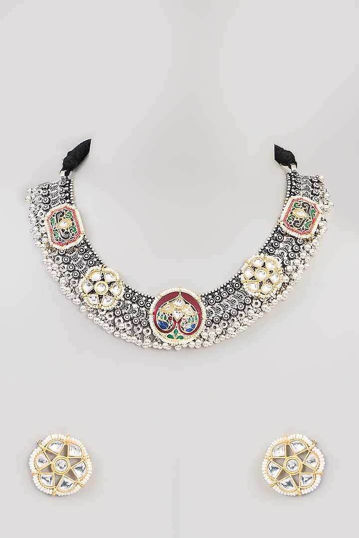 Gold Finish Kundan Polki Necklace Set by Aura Trends at Pernia's Pop Up Shop