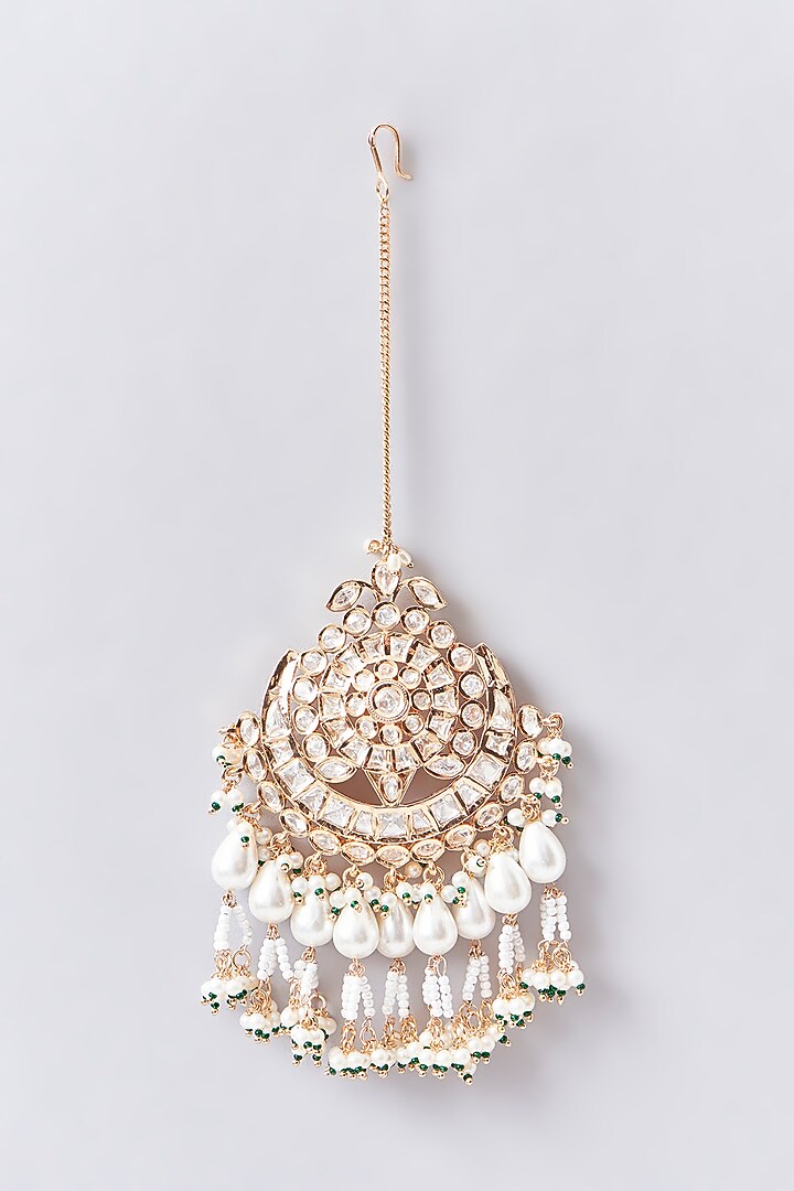 Gold Finish Kundan Polki Long Necklace Set by Aura Trends at Pernia's Pop Up Shop