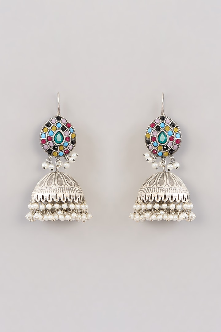 Black Rhodium Finish Multi-Colored Kundan Polki Oxidized Earrings by Auraa Trends at Pernia's Pop Up Shop