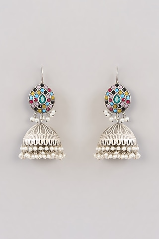 Black Rhodium Finish Multi-Colored Kundan Polki Oxidized Earrings by Aura Trends
