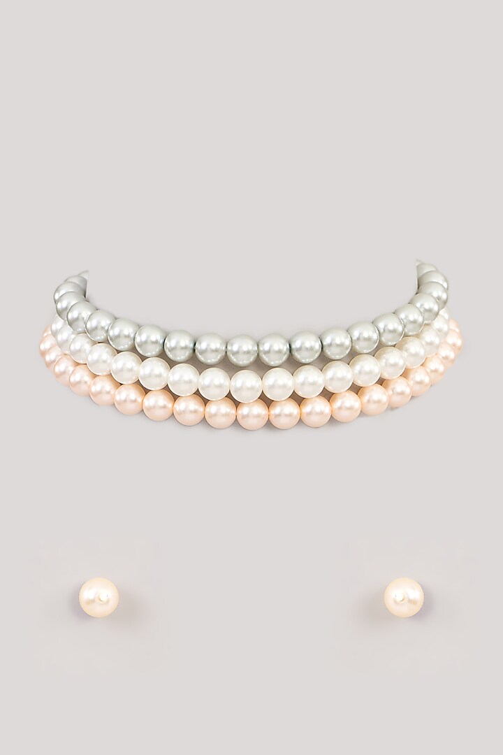 Gold Finish Beaded Pearl Layered Necklace Set by Aura Trends at Pernia's Pop Up Shop