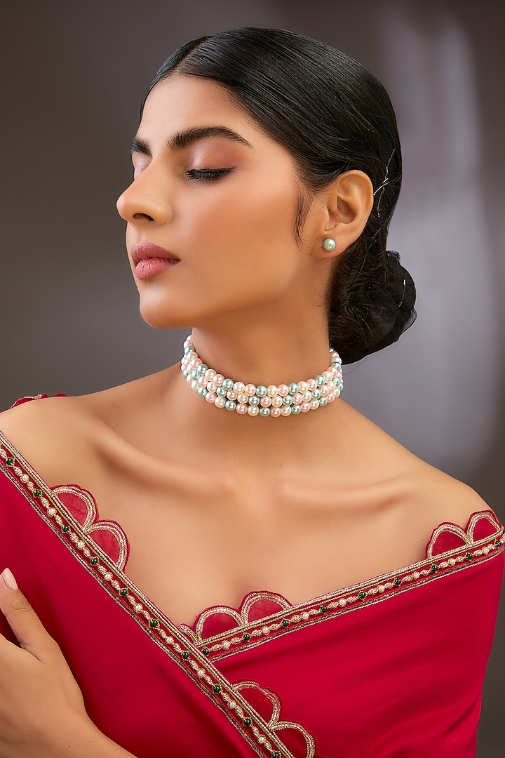 Gold Finish Pearl Necklace Set by Aura Trends at Pernia's Pop Up Shop