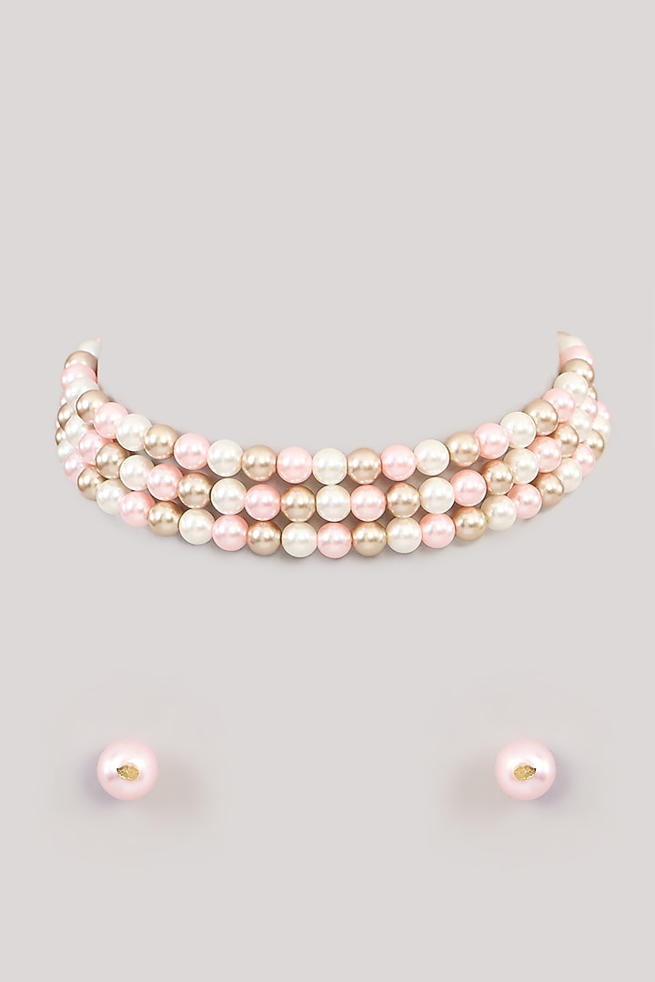 Gold Finish Beaded Pearl Layered Necklace Set by Aura Trends at Pernia's Pop Up Shop