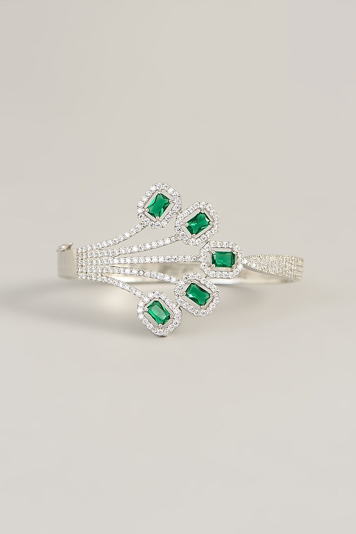 White Rhodium Finish Diamante & Green Zircon Bracelet by Aura Trends at Pernia's Pop Up Shop