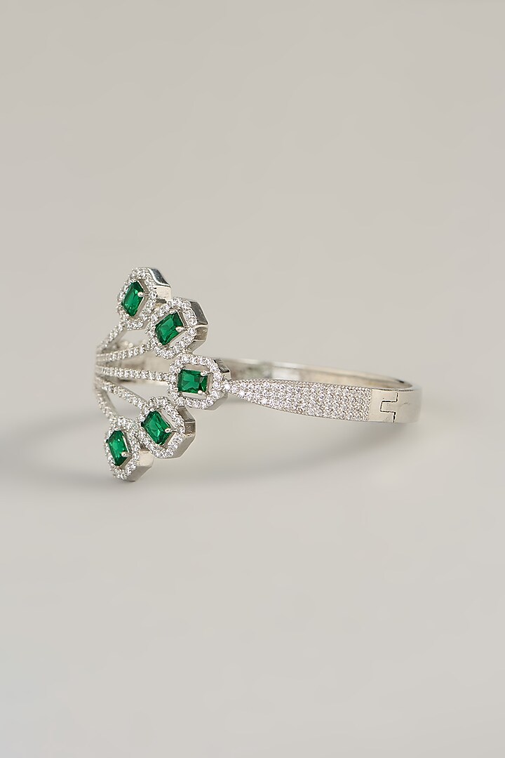 White Rhodium Finish Diamante & Green Zircon Bracelet by Aura Trends at Pernia's Pop Up Shop