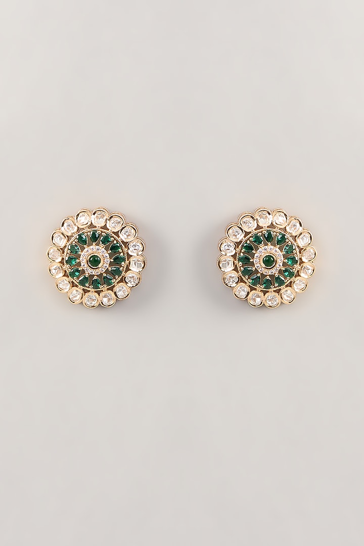 Gold Finish Kundan Polki & Zircon Stud Earrings by Aura Trends at Pernia's Pop Up Shop