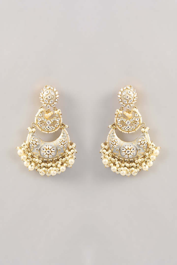 Gold Finish Kundan Polki Chandbali Earrings by Aura Trends at Pernia's Pop Up Shop