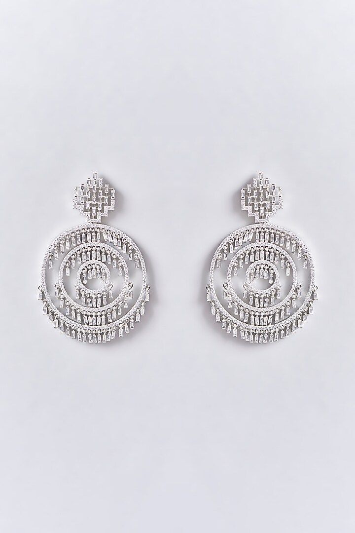 White Finish American Diamond & Zircon Chandbali Earrings by Aura Trends at Pernia's Pop Up Shop