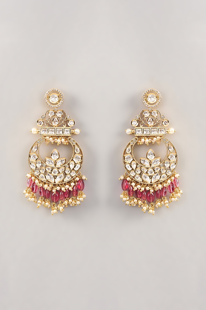 Gold Finish Kundan Polki Chandbali Earrings by Aura Trends at Pernia's Pop Up Shop