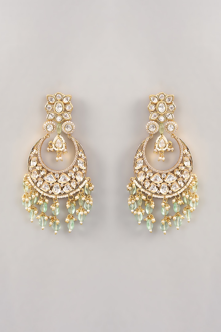 Gold Finish Kundan Polki Chandbaali Earrings by Aura Trends at Pernia's Pop Up Shop
