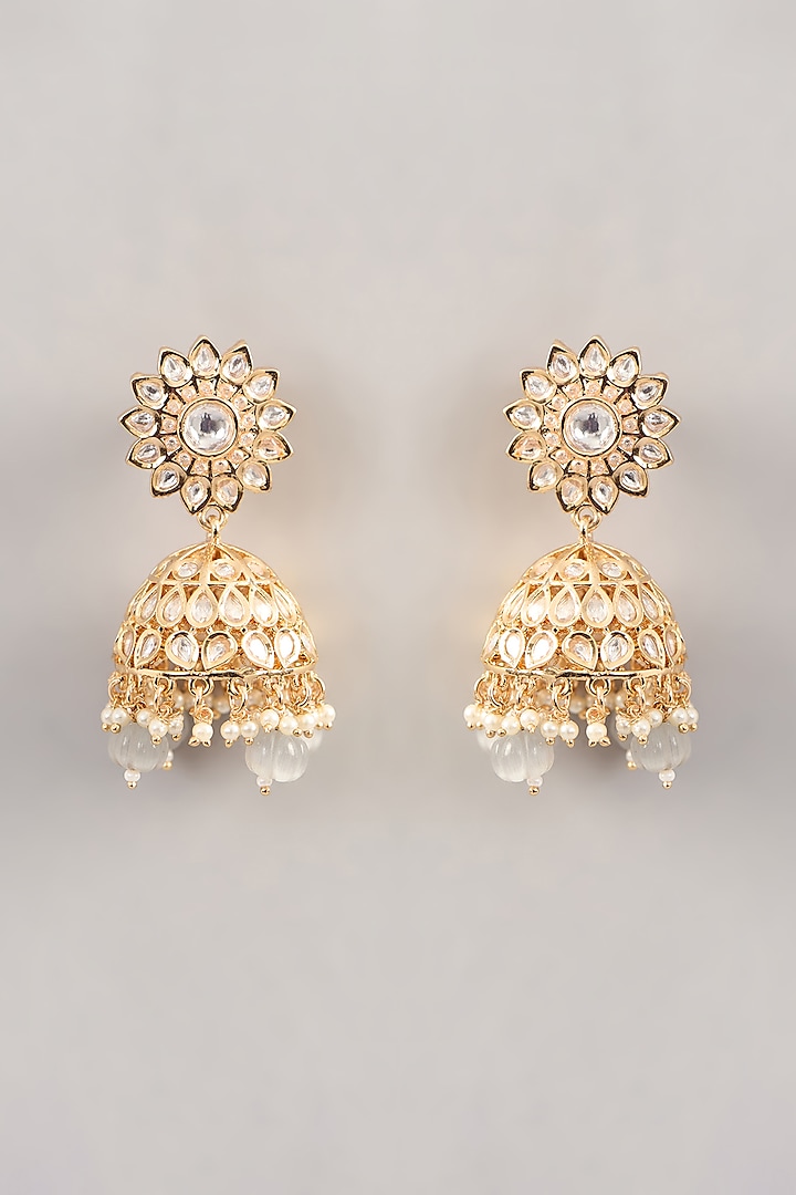 Gold Finish Kundan Polki Long Necklace Set by Aura Trends at Pernia's Pop Up Shop