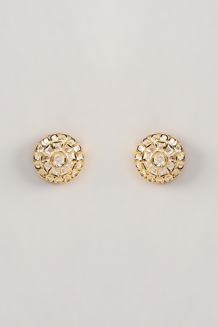 Gold Finish Kundan Polki Stud Earrings by Aura Trends at Pernia's Pop Up Shop