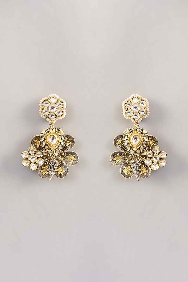 Gold Finish Kundan Polki Dangler Earrings by Aura Trends at Pernia's Pop Up Shop
