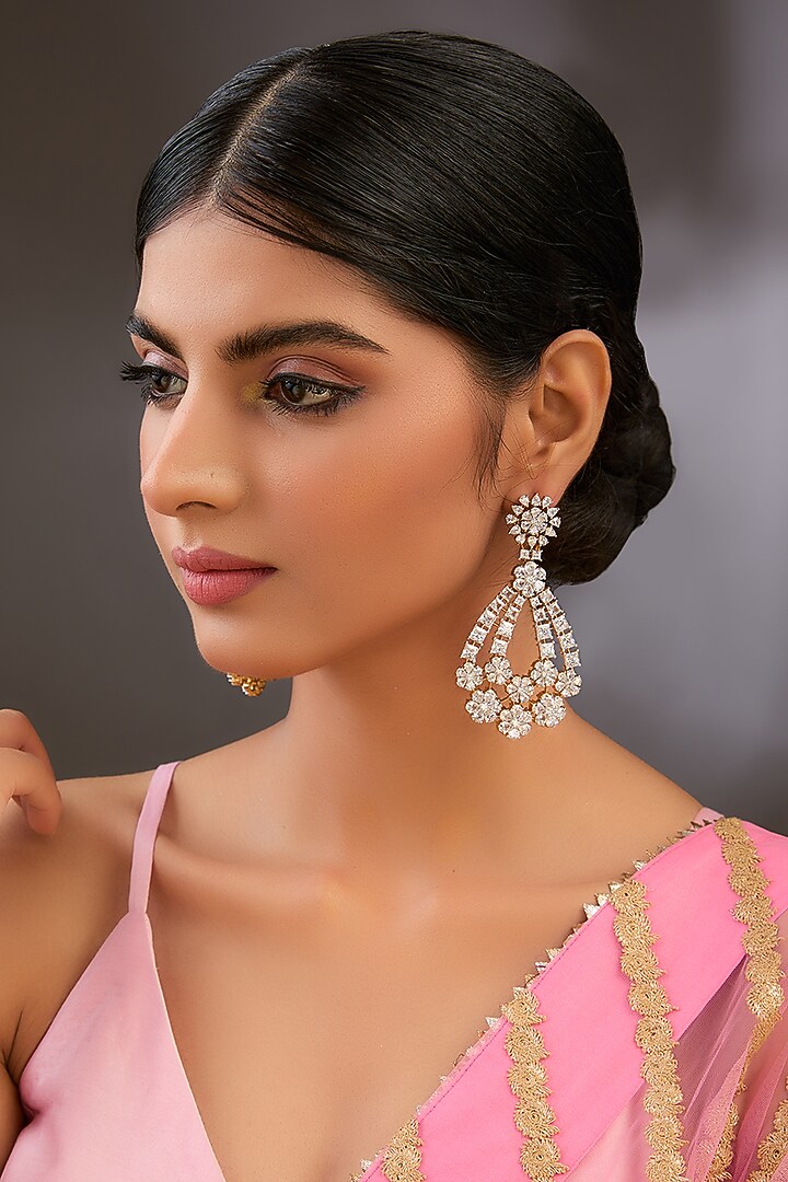 Gold Finish Diamond Dangler Earrings by Aura Trends at Pernia's Pop Up Shop