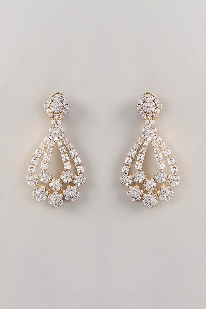 Gold Finish Diamond Dangler Earrings by Aura Trends at Pernia's Pop Up Shop