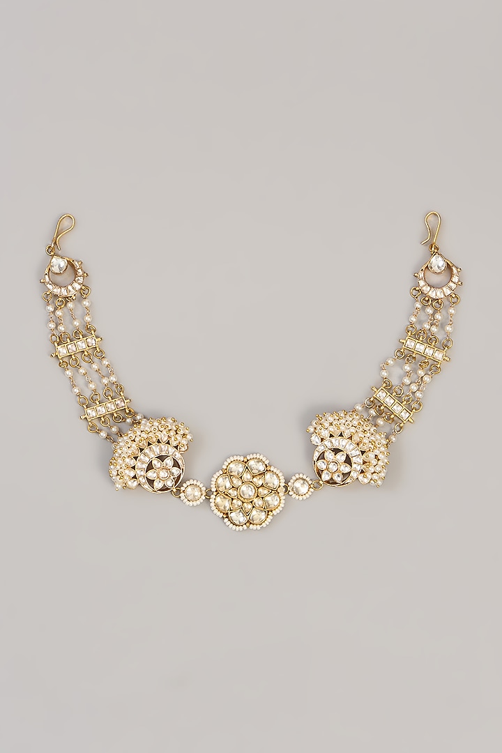 Gold Finish Kundan Polki Mathapatti by Aura Trends at Pernia's Pop Up Shop