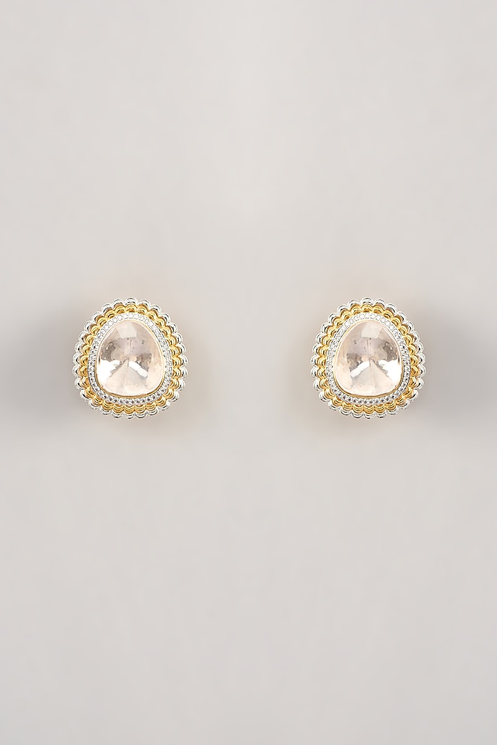Gold Finish Kundan Polki Stud Earrings by Aura Trends at Pernia's Pop Up Shop