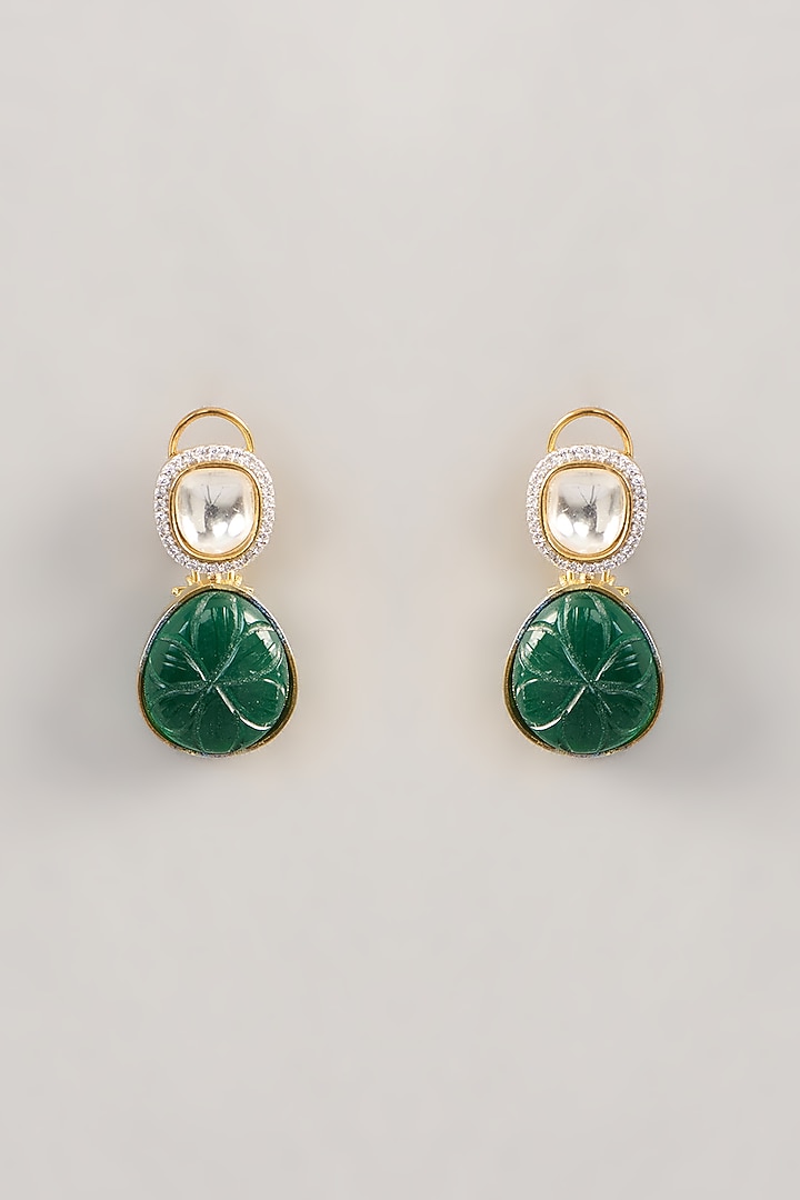 Gold Finish Kundan Polki Dangler Earrings by Aura Trends at Pernia's Pop Up Shop
