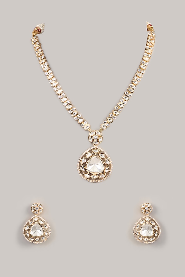 Gold Finish Zircon Long Necklace Set by Aura Trends at Pernia's Pop Up Shop